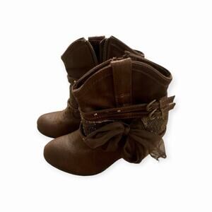 Vintage Y2K Women’s 8 Not Rated Brown Western Boots Bow Glitter Buckle Coastal